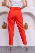 Pile Detaylı Duble Paça Kadın Kumaş Pantolon 324-Mercan - 6