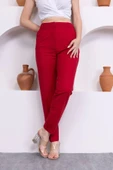 Cep Detaylı Örme Kumaş Kadın Pantolon 0040-Kırmızı - 3
