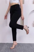 Pile Detaylı Duble Paça Kadın Kumaş Pantolon 324-Siyah - 3