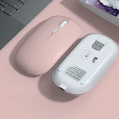 Xiaomi Tablet Şarj Edilebilir Sessiz Mouse Bluetooth + 2.4Hz Wifi Kablosuz Mouse Fare  Pembe - 2