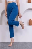 Düğme Detaylı Beli Lastikli Bilek Boy Pantolon 351-İndigo - 2