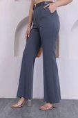 Kemerli İspanyol Paça KadınKumaş Pantolon 314-Gri - 4