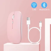 Xiaomi Tablet Şarj Edilebilir Sessiz Mouse Bluetooth + 2.4Hz Wifi Kablosuz Mouse Fare  Pembe - 3