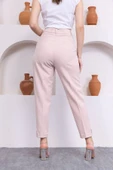 Pile Detaylı Duble Paça Kadın Kumaş Pantolon 324-Bej - 6