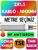 Öznur 2x1,5 NHXMH (ALEV İLETMEZ) Kablo Metre Seçenekli (Gri) - 1