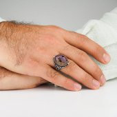 Zultanit Taşlı Desenli 925 Ayar Gümüş Erkek Yüzük thumbnail 2