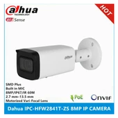DAHUA IPC-HFW2841T-ZAS-27135 8Mpix, 2,7-13,5mm Motorize Lens, H265+, 80Mt Gece Görüşü, Dahili Mikrofon, Starlight, IP67,  PoE Bullet IP Kamera - 1