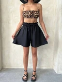 Volanlı keten şort siyah s255058 - 8