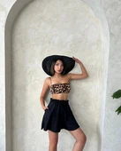 Volanlı keten şort siyah s255058 - 7