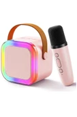 Karaoke Kablosuz Hoparlör Mikrofonlu Rgb Işıklı Bluetooth Speaker Tf Kart/usb Pembe - 1