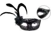 Siyah Renk Yandan Tüylü Güllü Gümüş Taşlı Pullu Maske 20x22 Cm - 1