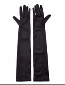 Siyah Renk Likralı Dirseğe Kadar Uzun Kumaş Eldiven 40 Cm - 4