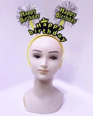 Happy Birthday Püsküllü Neon Sarı Renk Doğum Günü Tacı 22x19 Cm - 1