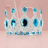 Çocuk Kraliçe Tacı - Mavi Yıldız İşlemeli Prenses Tacı 15x7 Cm - 1