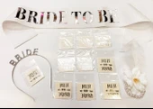 Gümüş Renk Bride Partisi Taç Kuşak Dövme Bileklik Seti Full 13 Parça - 2