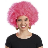 Pembe Renk Kıvırcık Afro Bonus Peruk - 1