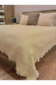 Krem 7 Katlı Çift Taraflı Dolgulu Çift Kişilik Müslin Battaniye %100 Pamuk 230x240 cm - 1