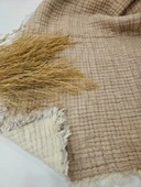 Bej 7 Katlı Çift Taraflı Dolgulu Çift Kişilik Müslin Battaniye %100 Pamuk 230x240 cm - 2
