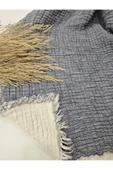 Denim Mavi 7 Katlı Çift Taraflı Dolgulu Çift Kişilik Müslin Battaniye %100 Pamuk 230x240 cm - 2