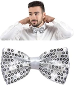 Gece Işıltısı Gümüş Payetli Pullu Papyon 7x2 Cm - 4
