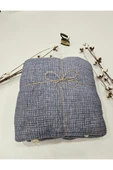 Denim Mavi 7 Katlı Çift Taraflı Dolgulu Çift Kişilik Müslin Battaniye %100 Pamuk 230x240 cm - 1