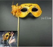Lüks Taşlı Saplı Maskeli Balo Maskesi Altın Renk 35 Cm - 4