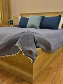 Denim Mavi 4 Katlı Çift Taraflı Çift Kişilik Müslin Battaniye %100 Pamuk 230x240 cm - 1