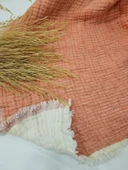 Mercan Renk 7 Katlı Çift Taraflı Dolgulu Çift Kişilik Müslin Battaniye %100 Pamuk 230x240 cm - 2