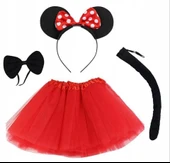 Minnie Mouse Kostüm Seti Etek Taç Kuyruk Papyon Gösteri Seti - 2