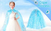 Karlar Ülkesi Elsa Frozen Mavi Pelerin – 80 Cm Kar Desenli Çocuk Pelerini ( Taç Hariç ) - 4