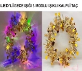 Kalp Püsküllü Gece Parıltısı 3 Modlu Led39li Işıklı Taç Altın Renk thumbnail 1