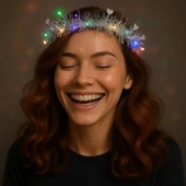 Kalp Püsküllü Gece Parıltısı 3 Modlu Led39li Işıklı Taç Gümüş Renk - 1