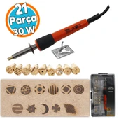 Elektrikli Ahşap Yakma Havyası Lehimi 30 W Kalem Oyma Gravür Seti Pyrography Metal Uç 21 Parça - 1