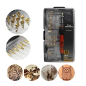Elektrikli Ahşap Yakma Havyası Lehimi 30 W Kalem Oyma Gravür Seti Pyrography Metal Uç 21 Parça - 4