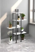 Dizayn Motion Zigzag Tasarımlı 3 Raflı Dekoratif Çiçeklik 110 cm Beyaz - 3