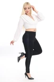 Love Fuchsia Underwear Kadın Siyah Yanı Çift Deri Şeritli Büyük Beden Tayt Çelik Örme Kumaş Battal Tayt - 8