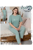 Işılay Milan Kumaş Yüksek Piremium Kalite Büyük beden Sıfır Yaka Battal Kısa Kollu Pijama Takımı - 4