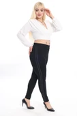 Love Fuchsia Underwear Kadın Siyah Yanı Çift Deri Şeritli Büyük Beden Tayt Çelik Örme Kumaş Battal Tayt - 7