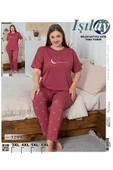 Işılay Milan Kumaş Yüksek Piremium Kalite Büyük beden Sıfır Yaka Battal Kısa Kollu Pijama Takımı - 8