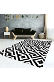 AACAP Siyah Beyaz Desen, Lastikli İpek Kadife Halı Örtüsü - 1