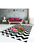 AACAP Flamingo Desen Kadife ,Modern Yıkanabilir, Lastikli Halı Örtüsü - 1