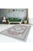 AACAP Gri Pembe Güllü  Modern  Halı Örtüsü - 1