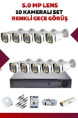 10 Kameralı Set - 5MP Sony Lensli Full Hd Renkli Gece Görüşlü Güvenlik Kamerası Sistemi KRZ62F9OSZ - 1