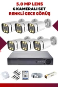 6 Kameralı Set - 5MP Sony Lensli Full Hd Renkli Gece Görüşlü Güvenlik Kamerası Sistemi - Y8RIW95G3V - 1
