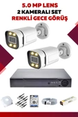 2 Kameralı Set - 5MP Sony Lensli Full Hd Renkli Gece Görüşlü Güvenlik Kamerası Sistemi -6AYIQPWAHF - 1