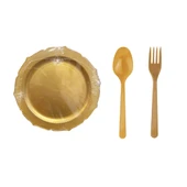 Omeyva 26 Cm. Altın Sorfa Sunum Seti - Sert Mika Plastik - 72 Kişilik Tabak Çatal Kaşık Takımı - 1