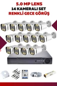 14 Kameralı Set - 5MP Sony Lensli Full Hd Renkli Gece Görüşlü Güvenlik Kamerası Sistemi 6ZQQEI66QM - 1
