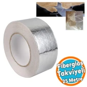 Yapışkanlı Fiberglas Lif Takviyeli Alüminyum Folyo Bant 45 mm x 25 Metre Yanmaz Soba Borusu Bandı - 1