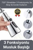 Yeni Seri Kaliteli Şık 3 Fonksiyonlu 720 Derece Dönebilen Mutfak Lavabo Banyo Metalik Musluk Başlığı thumbnail 1