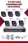 6 Kameralı Set - 5MP Sony Lensli Full Hd Gece Görüşlü Güvenlik Kamerası Sistemi - ROOFFZJNH2 - 1